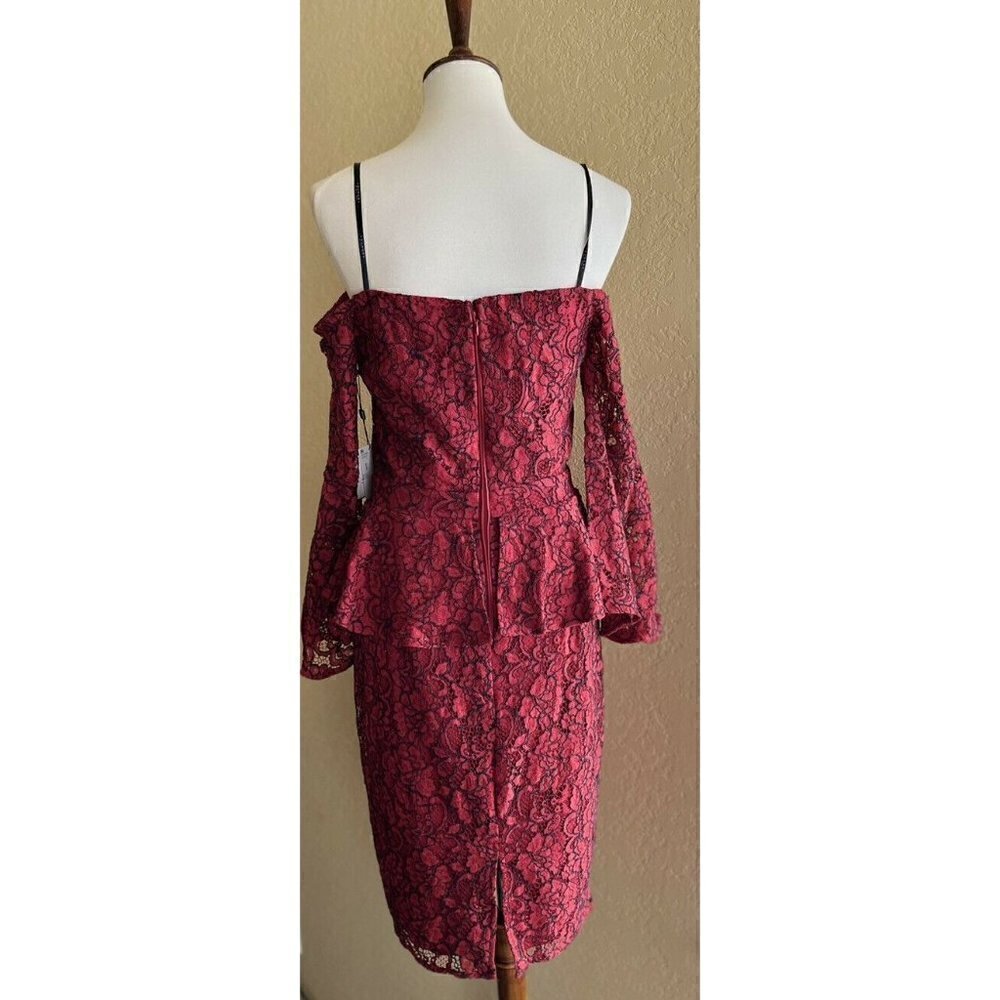 Laundry by Shelli Segal Women Red Peplum Lace Off-the-shoulder Cocktail Dress 6 - Picture 3 of 10